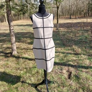 Calvin Klein Beige Midi Dress with Black Accents